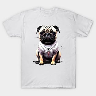 The Playful Pug: Ready for Action in a White Jersey T-Shirt